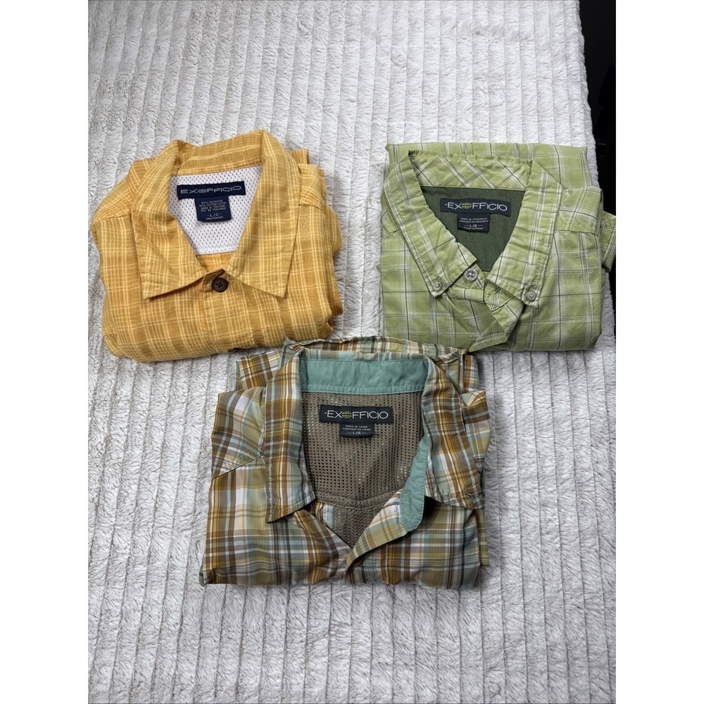ExOfficio Men's Bundle 3 Pack of Large Vented Hiking Mesh Outdoor S/S Shirts GUC